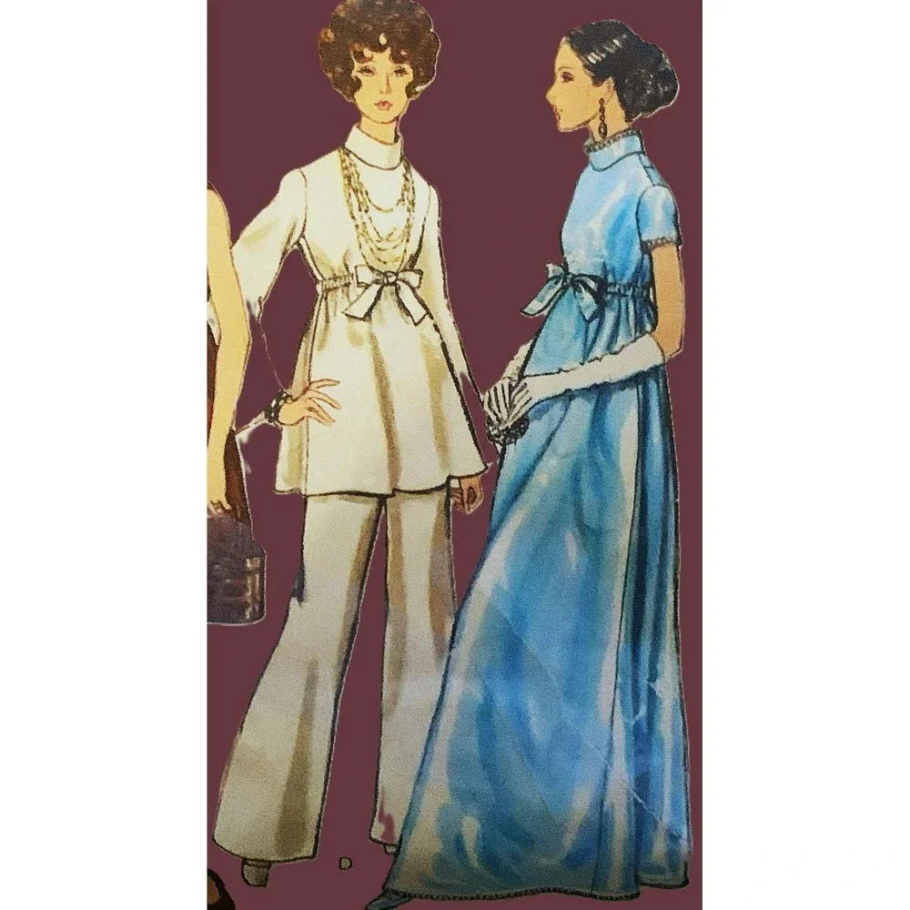 Vogue Pattern 60s Retro Empire Adj Dress Gown Wide Flared Pant EZ Maternity 34